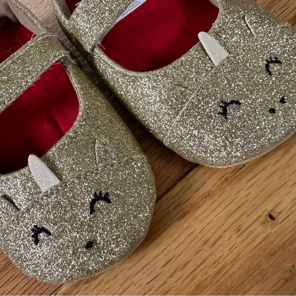 Carter's Unicorn Gold Glitter Baby Girl Shoes 9-12 months